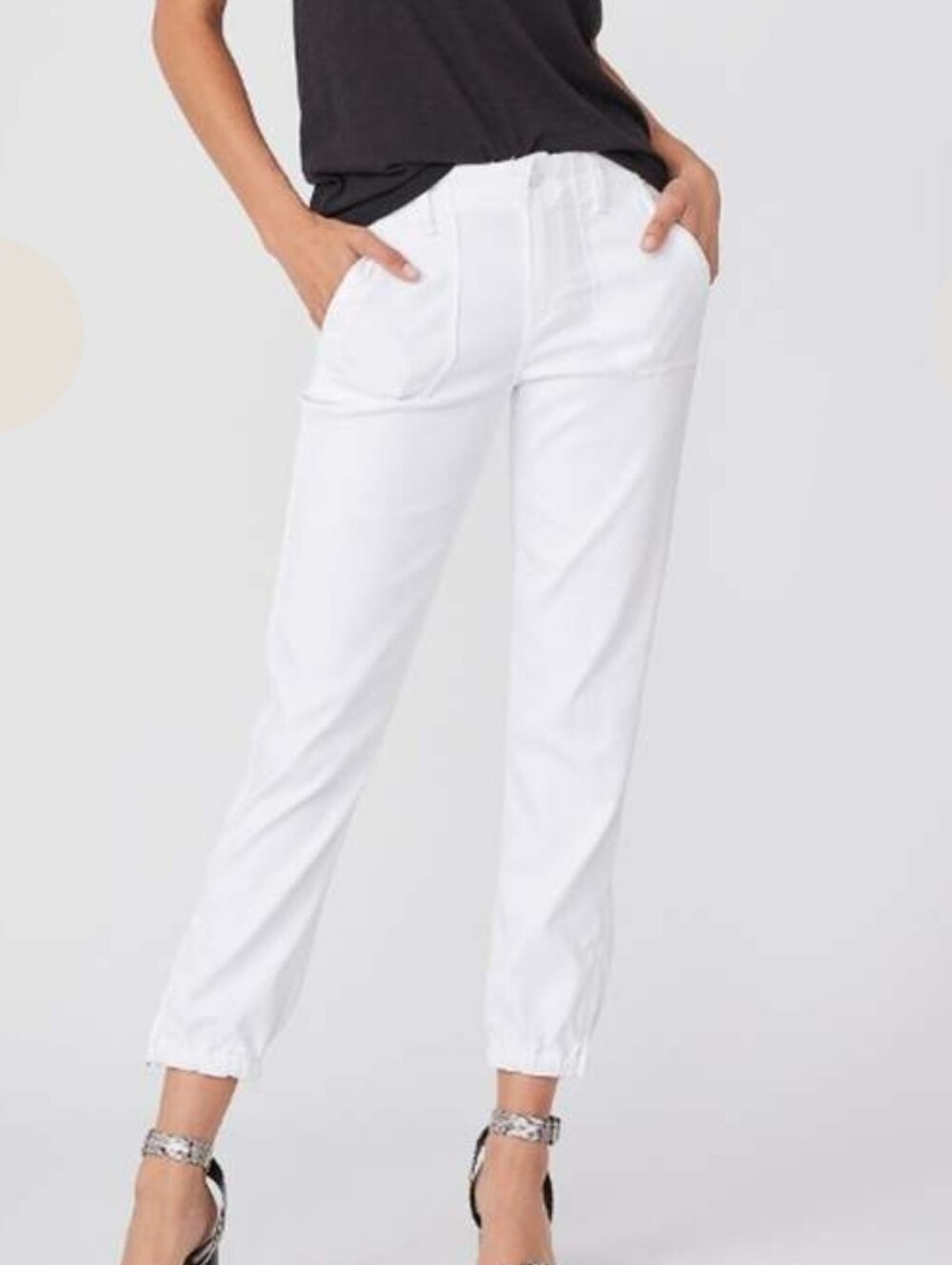 PAIGE Mayslie Jogger Jeans Women’s 31 White Stretch Denim Ankle Zip Pants